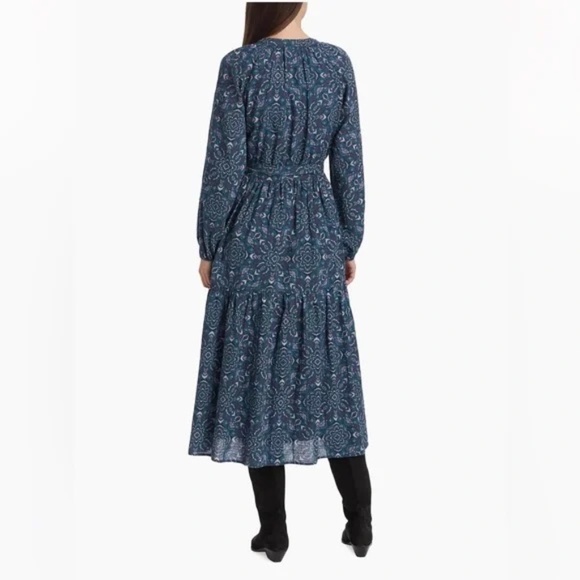 XIRENA Ambrose Belted Tiered Midi Dress Indigo Flora - Size Medium - Picture 9 of 9